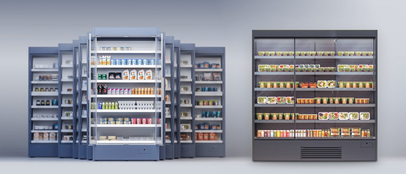 Enfrigo meşrubat ve sütlük dolapları, market tipi açık ve camlı soğutmalı reyonlar